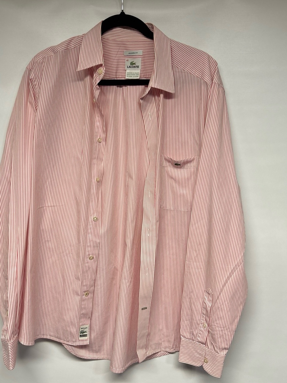 Lacoste Men’s Light Pink Fine-Stripe Dress Shirt